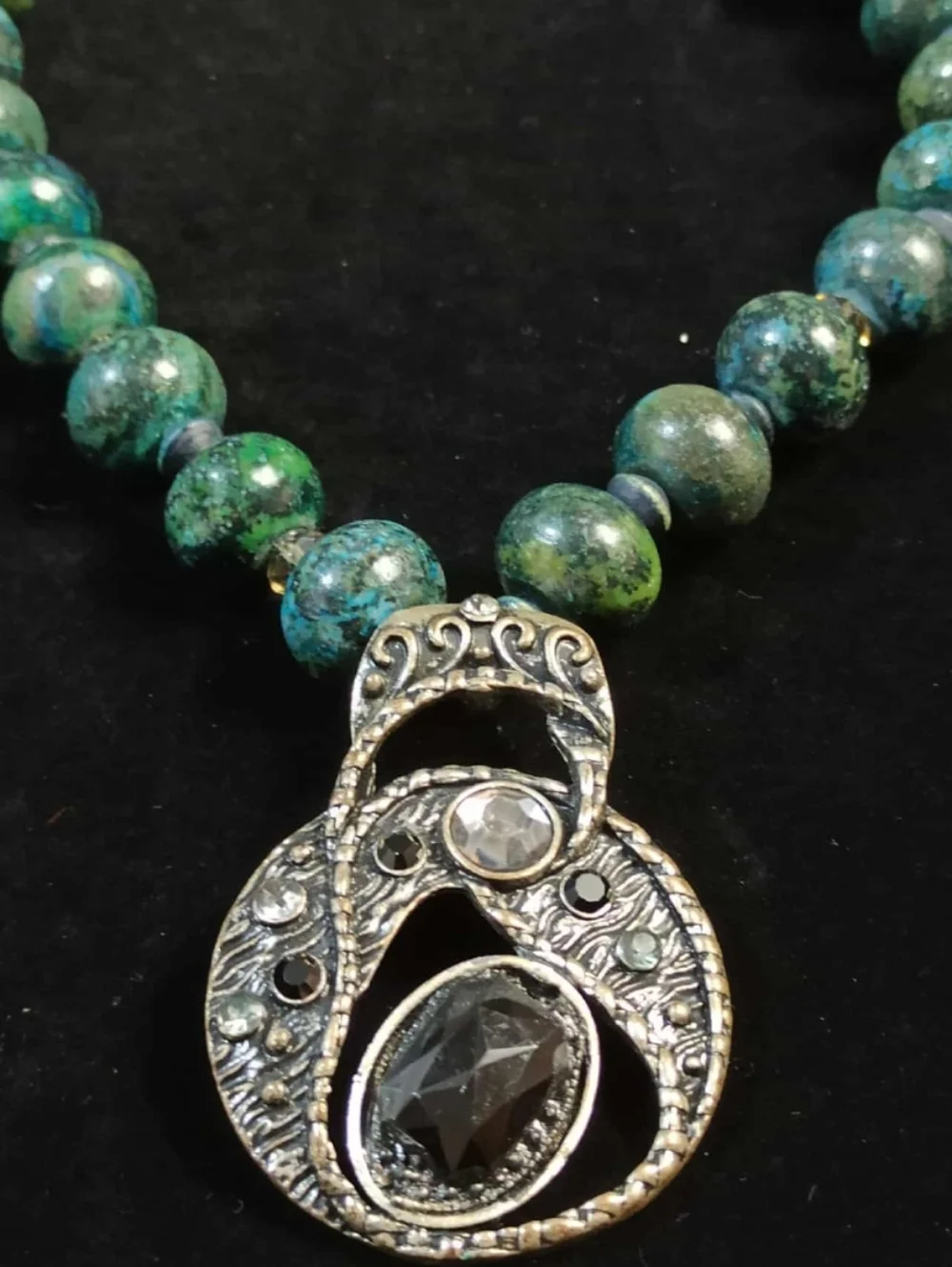 Vintage Style Israeli Eilat Stone Beaded Necklace Artisan Pendant Statement - Picture 15 of 15